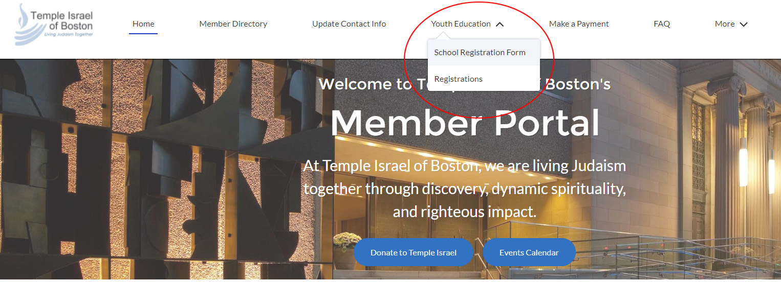 Screenshot of the Youth Education Menu Items circled in red